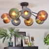 Koyoto ceiling light, globe light blue, gold, green, coppery, 7-light sources
