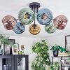 Koyoto ceiling light, globe light blue, gold, green, coppery, 7-light sources