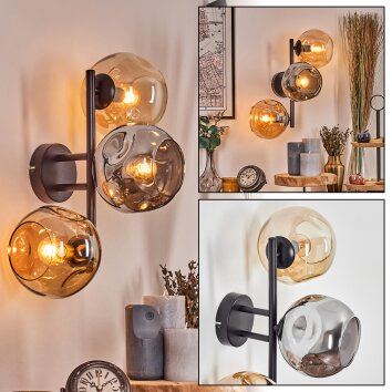 Ripoll globe light, wall light Amber, Smoke-coloured, 3-light sources