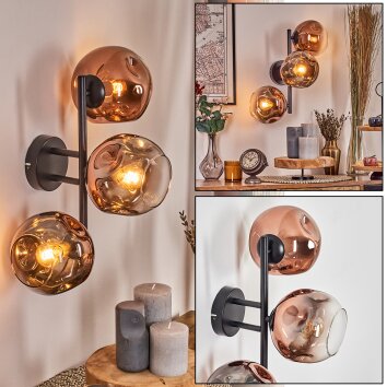Ripoll globe light, wall light clear, coppery, 3-light sources