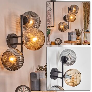 Ripoll globe light, wall light Amber, Smoke-coloured, 3-light sources