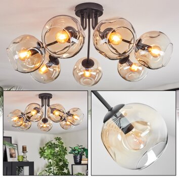 Ripoll ceiling light, globe light Amber, clear, 7-light sources