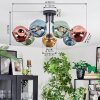 Ripoll ceiling light, globe light blue, gold, green, coppery, 7-light sources