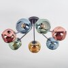 Ripoll ceiling light, globe light blue, gold, green, coppery, 7-light sources