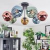 Ripoll ceiling light, globe light blue, gold, green, coppery, 7-light sources