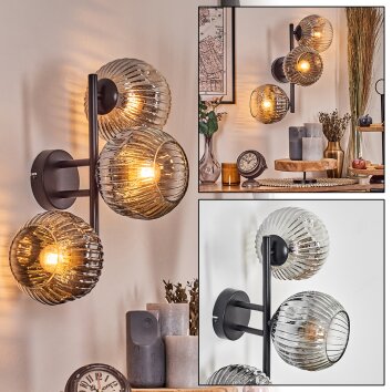 Ripoll globe light, wall light chrome, clear, Smoke-coloured, 3-light sources