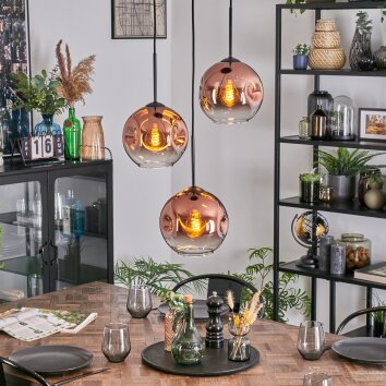 Ripoll hanging light, globe light, Cluster pendant lamp clear, coppery, 3-light sources