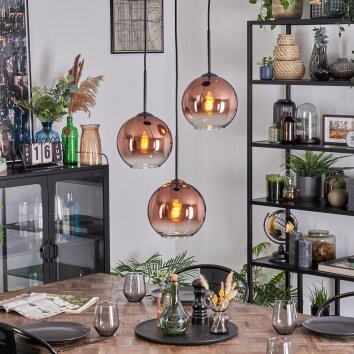 Koyoto hanging light, globe light, Cluster pendant lamp clear, coppery, 3-light sources