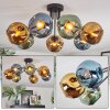 Ripoll ceiling light, globe light blue, gold, green, 7-light sources