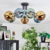 Ripoll ceiling light, globe light blue, gold, green, 7-light sources