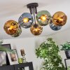 Ripoll ceiling light, globe light blue, gold, green, 7-light sources