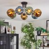 Ripoll ceiling light, globe light blue, gold, green, 7-light sources