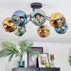 Ripoll ceiling light, globe light blue, gold, green, 7-light sources