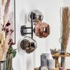 Ripoll globe light, wall light chrome, coppery, Smoke-coloured, 3-light sources