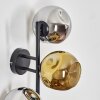 Ripoll globe light, wall light chrome, gold, Smoke-coloured, 3-light sources