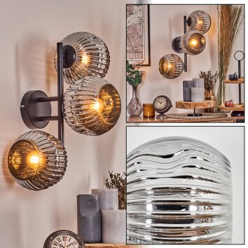 Ripoll globe light, wall light chrome, Smoke-coloured, 3-light sources