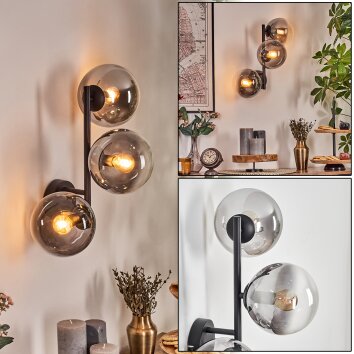 Gastor globe light, wall light clear, Smoke-coloured, 3-light sources