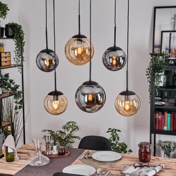 Gastor hanging light, globe light, pendant light Amber, Smoke-coloured, 6-light sources