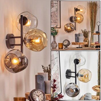 Ripoll globe light, wall light Amber, clear, Smoke-coloured, 3-light sources