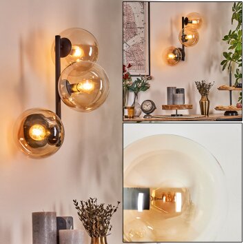 Gastor globe light, wall light Amber, clear, 3-light sources