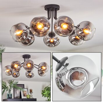Ripoll ceiling light, globe light chrome, clear, Smoke-coloured, 7-light sources
