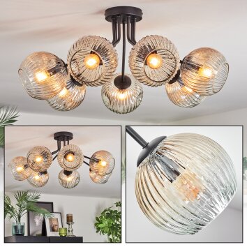 Ripoll ceiling light, globe light Amber, clear, 7-light sources