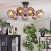 Ripoll ceiling light, globe light chrome, clear, Smoke-coloured, 7-light sources