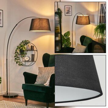 Bassagoda floor lamp, Arch lamps chrome, black, 1-light source, Fabric lampshade