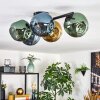 Ripoll ceiling light, globe light blue, gold, green, 5-light sources