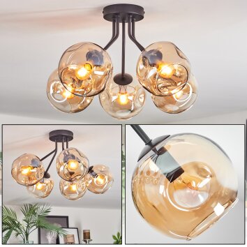 Ripoll ceiling light, globe light Amber, 5-light sources
