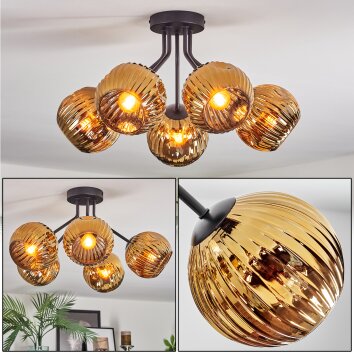 Ripoll ceiling light, globe light gold, 5-light sources