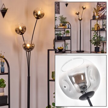 Ripoll globe light, floor lamp clear, Smoke-coloured, 3-light sources