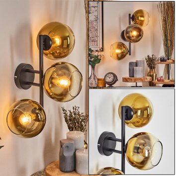 Koyoto globe light, wall light gold, clear, 3-light sources