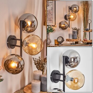 Koyoto globe light, wall light Amber, chrome, Smoke-coloured, 3-light sources