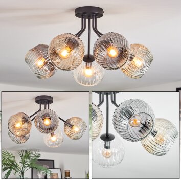 Ripoll ceiling light, globe light Amber, clear, Smoke-coloured, 5-light sources