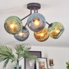 Koyoto ceiling light, globe light 52 cm blue, gold, green, 5-light sources