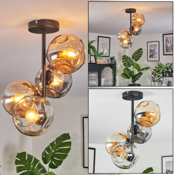 Ripoll ceiling light, globe light Amber, clear, Smoke-coloured, 4-light sources