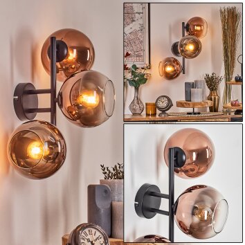 Koyoto globe light, wall light clear, coppery, 3-light sources