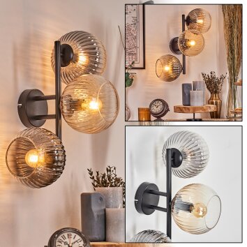 Koyoto globe light, wall light Amber, clear, Smoke-coloured, 3-light sources