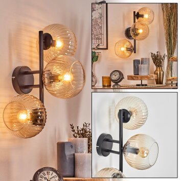 Koyoto globe light, wall light Amber, clear, 3-light sources