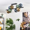 Koyoto ceiling light, globe light blue, gold, green, 8-light sources