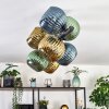Koyoto ceiling light, globe light blue, gold, green, 8-light sources