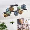 Koyoto ceiling light, globe light blue, gold, green, 8-light sources