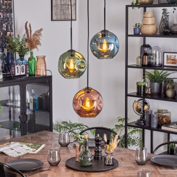 Ripoll hanging light, globe light, Cluster pendant lamp blue, green, coppery, 3-light sources