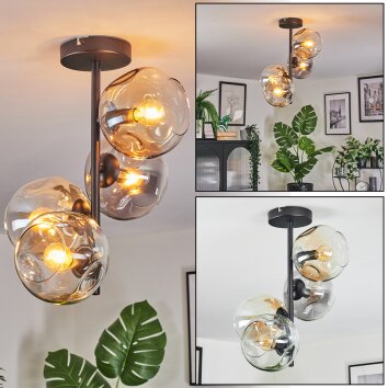 Ripoll ceiling light, globe light Amber, clear, Smoke-coloured, 4-light sources