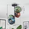 Ripoll ceiling light, globe light blue, green, coppery, 4-light sources