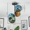 Ripoll ceiling light, globe light blue, gold, green, 4-light sources