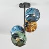 Ripoll ceiling light, globe light blue, gold, green, 4-light sources