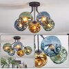 Ripoll ceiling light, globe light blue, gold, green, 5-light sources
