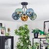 Ripoll ceiling light, globe light blue, gold, green, 5-light sources